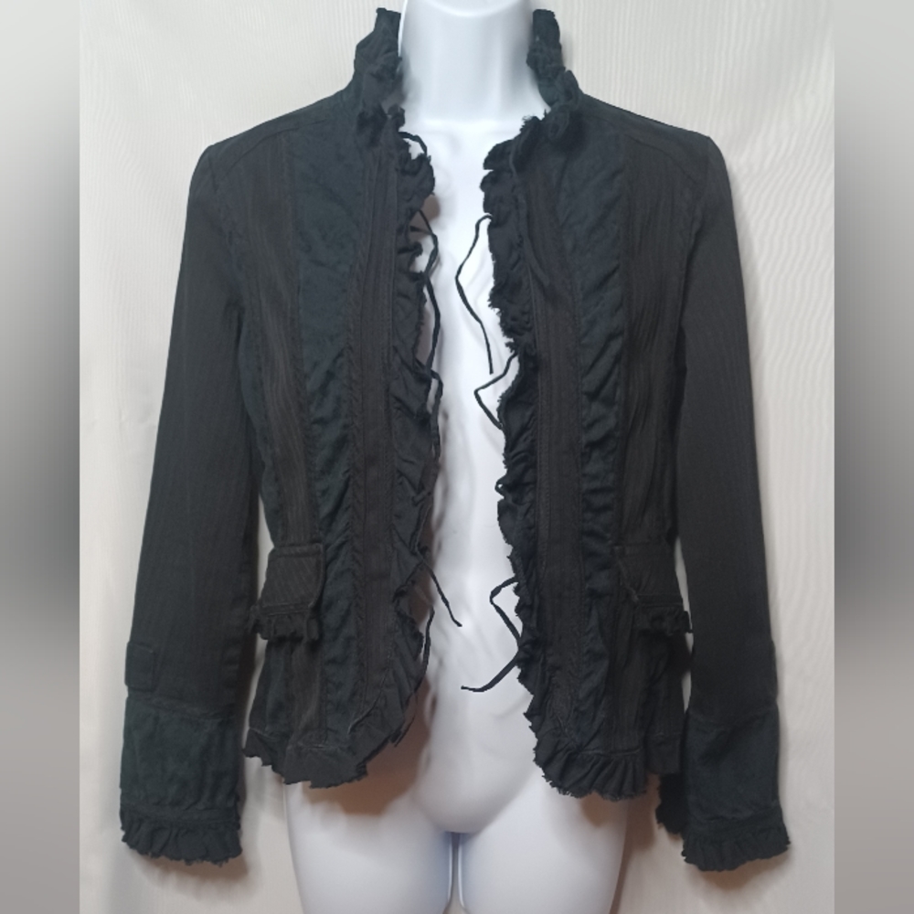 On Parle de Vous Black Jacket With Ruffles and Tie Front. Side S (T36)